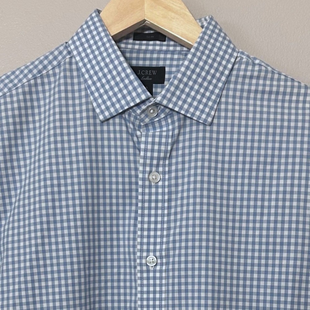 J.Crew Ludlow Dress Shirt Mens 16 35 Blue Gingham Slim Fit Cotton Button Down